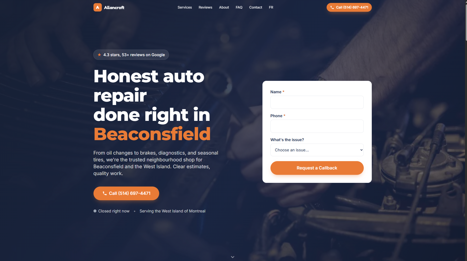 Screenshot of the Allancroft website homepage
