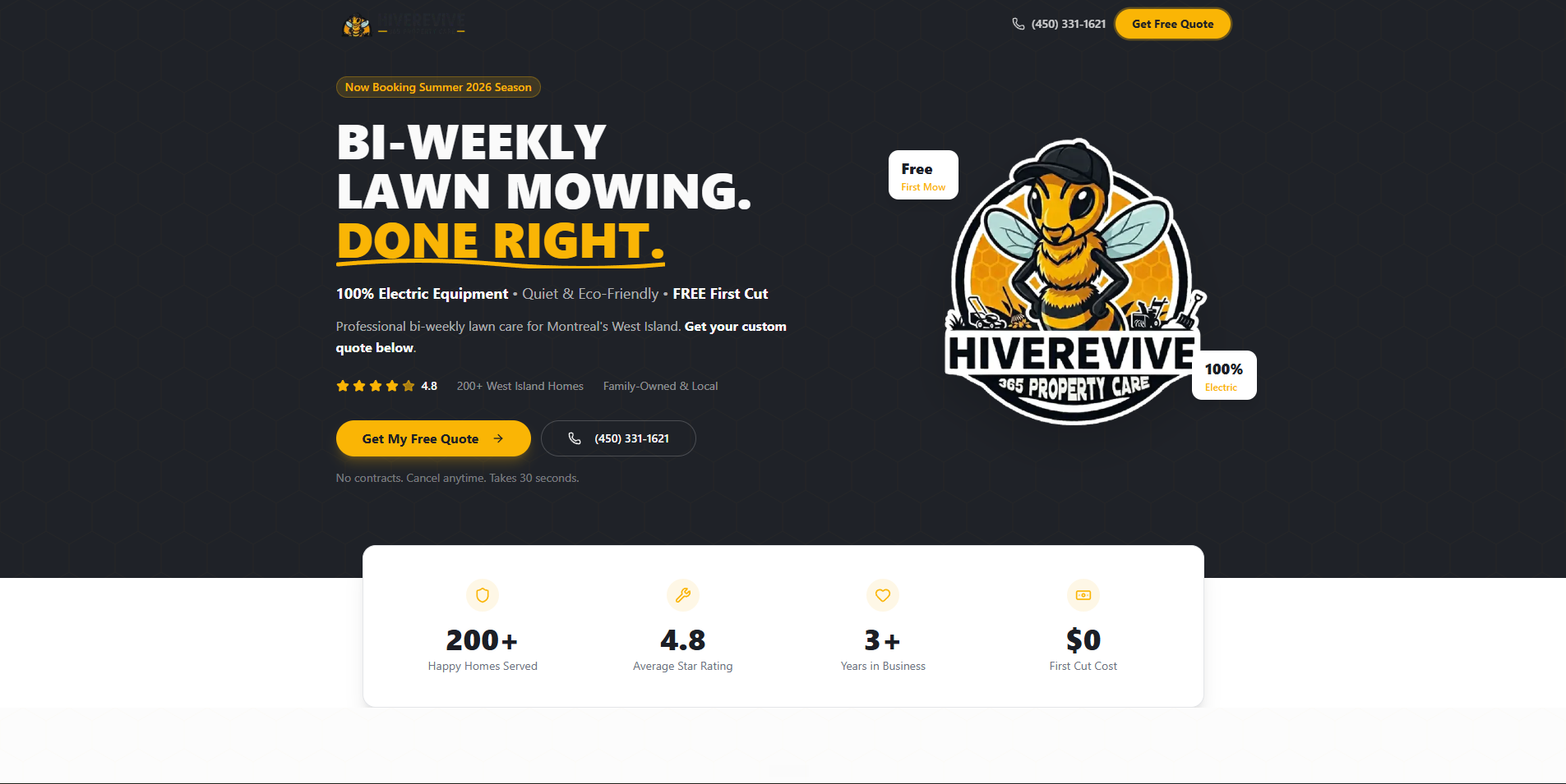 Screenshot of the Hive Revive website homepage